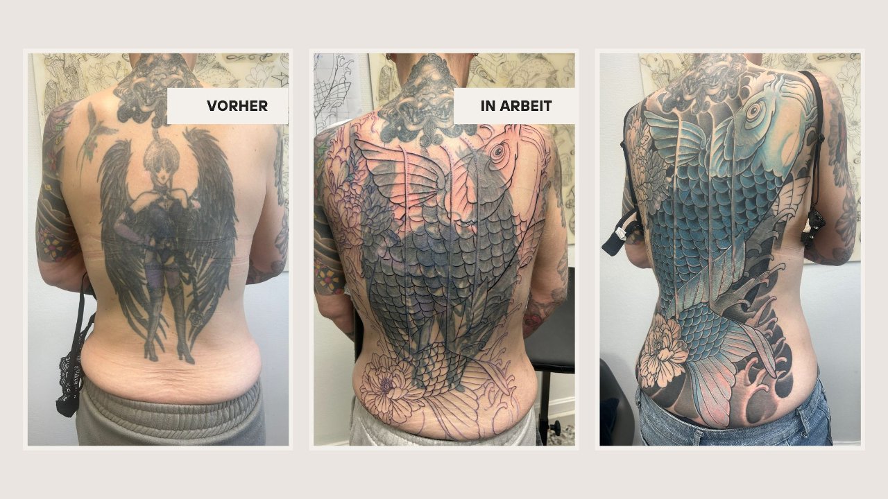 coverup, back tattoo