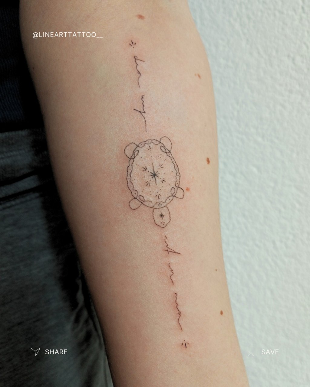 turtle/lettering tattoo