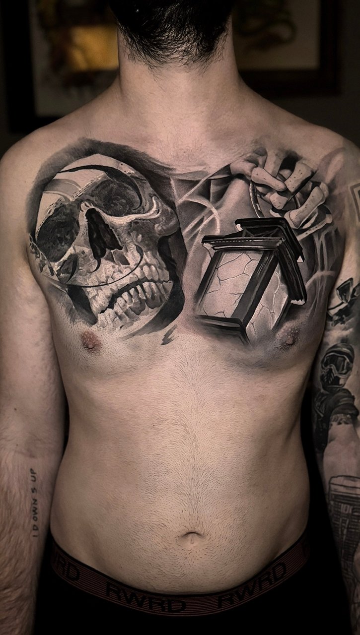 Realistic black and grey chest