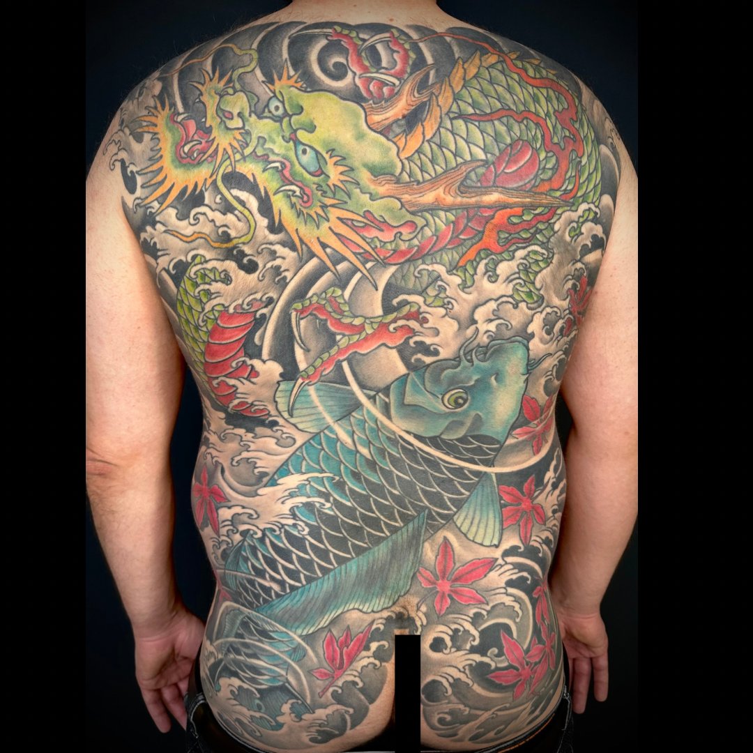 Dragon, Ryu, Koi, Momiji Backpiece 
